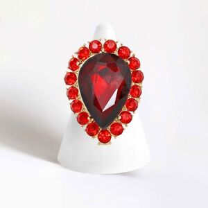 Red Teardrop Stretch Rhinestone Crystal Cocktail Ring Finger Statement
